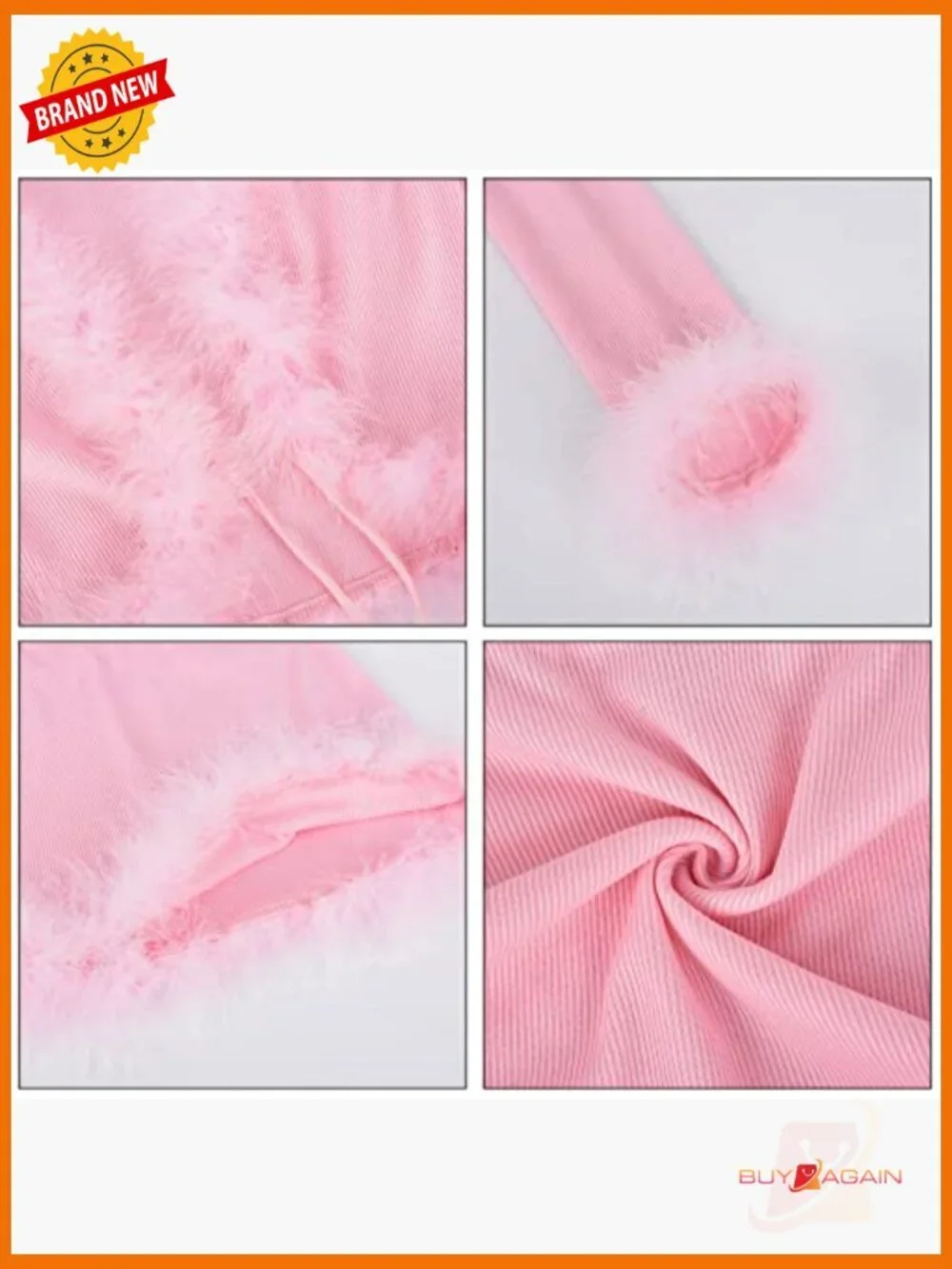 Sexy 2 Piece Outfit Rave Tie-up Feather Trim Fur Long Sleeve Cardigan Set